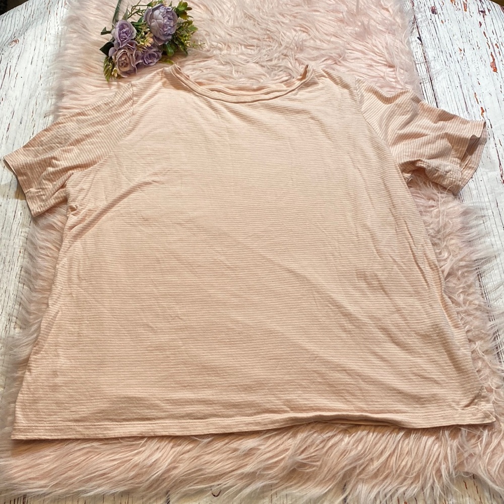 Eileen Fisher Pink White Stripe Short Sleeve Tee sz L